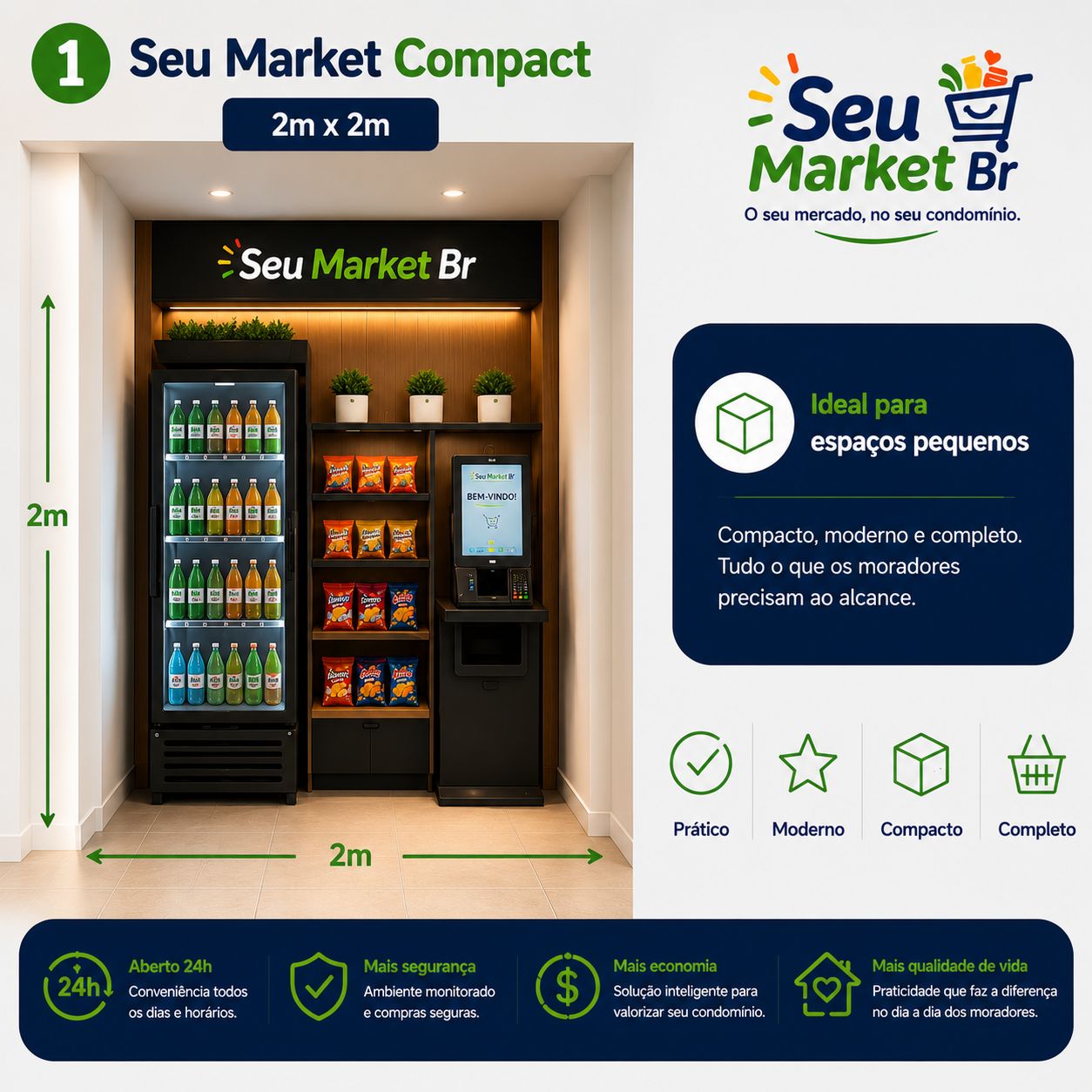 Seu Market Compact — Para espaços pequenos